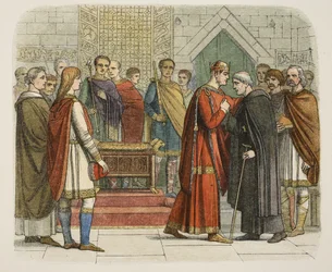 König Wilhelm I. macht den englischen Anführern im Jahr 1067 den Hof, aus „Eine Chronik Englands von 55 v. Chr. bis 1485 n. Chr.“, veröffentlicht in London, 1863